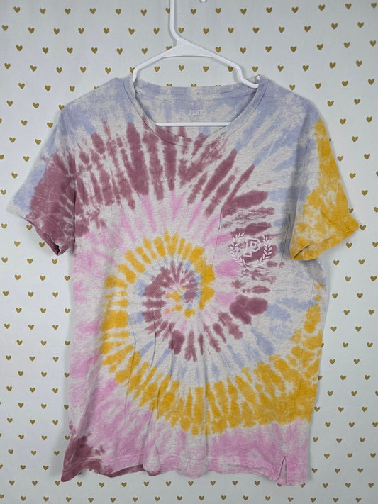 Victorias Secret PINK Tye Dye Logo Pocket Tee Shirt SMALL