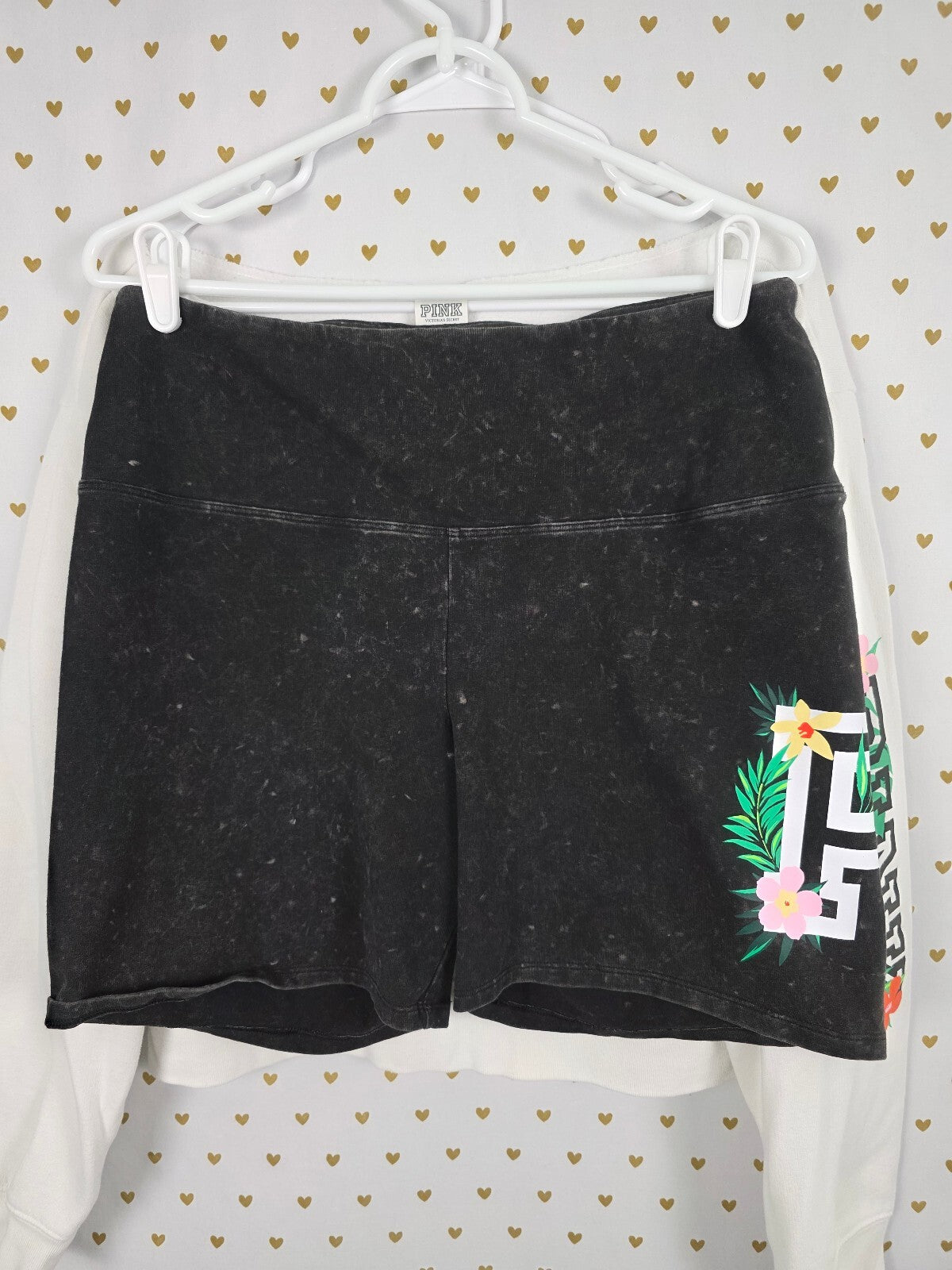 Victorias Secret Pink Hawaiian Hibiscus Slouchy Sweater Shorts SET XL