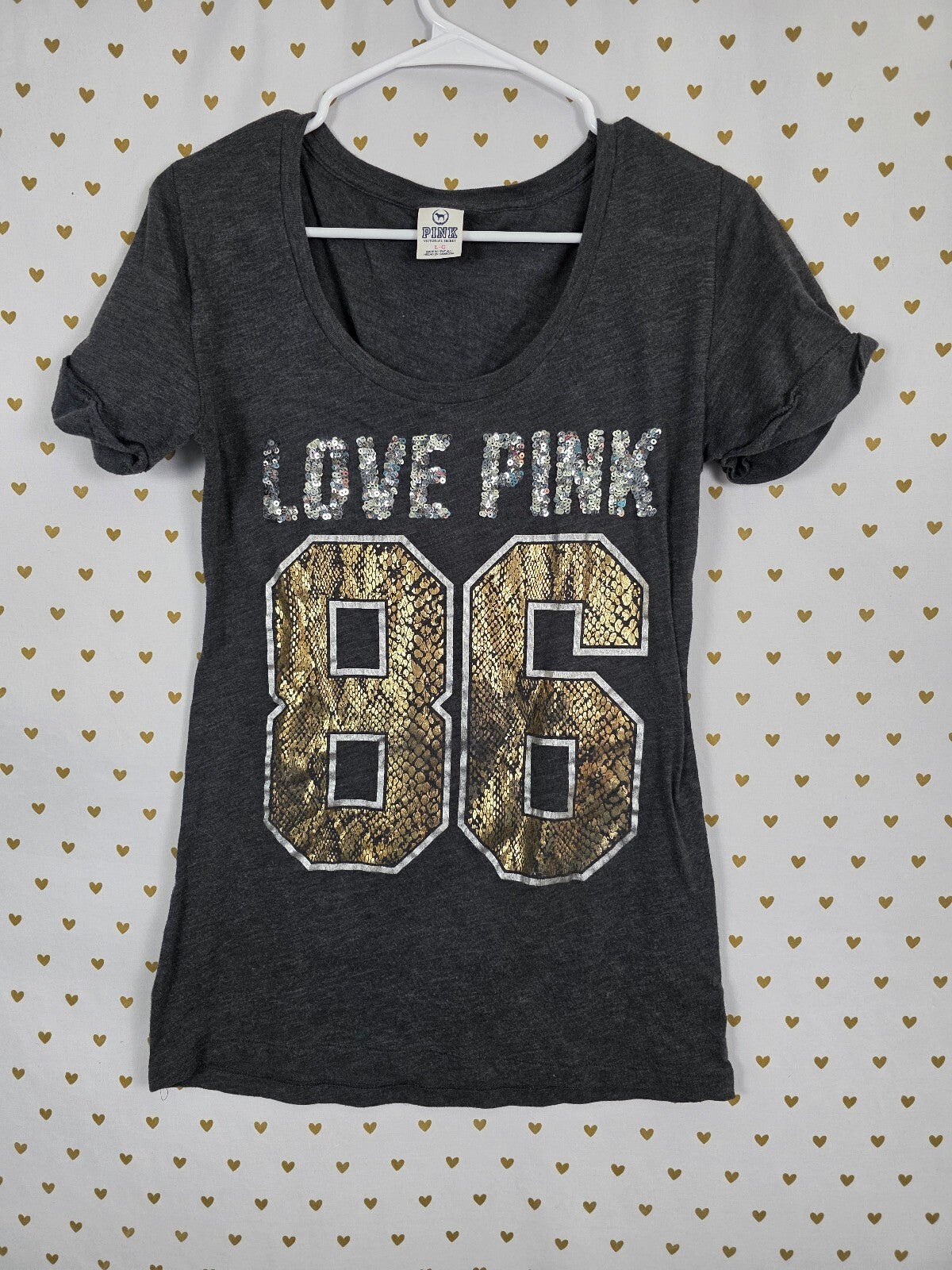 Victorias Secret PINK Vintage Y2k Bling 86 Sequined Tee shirt Large
