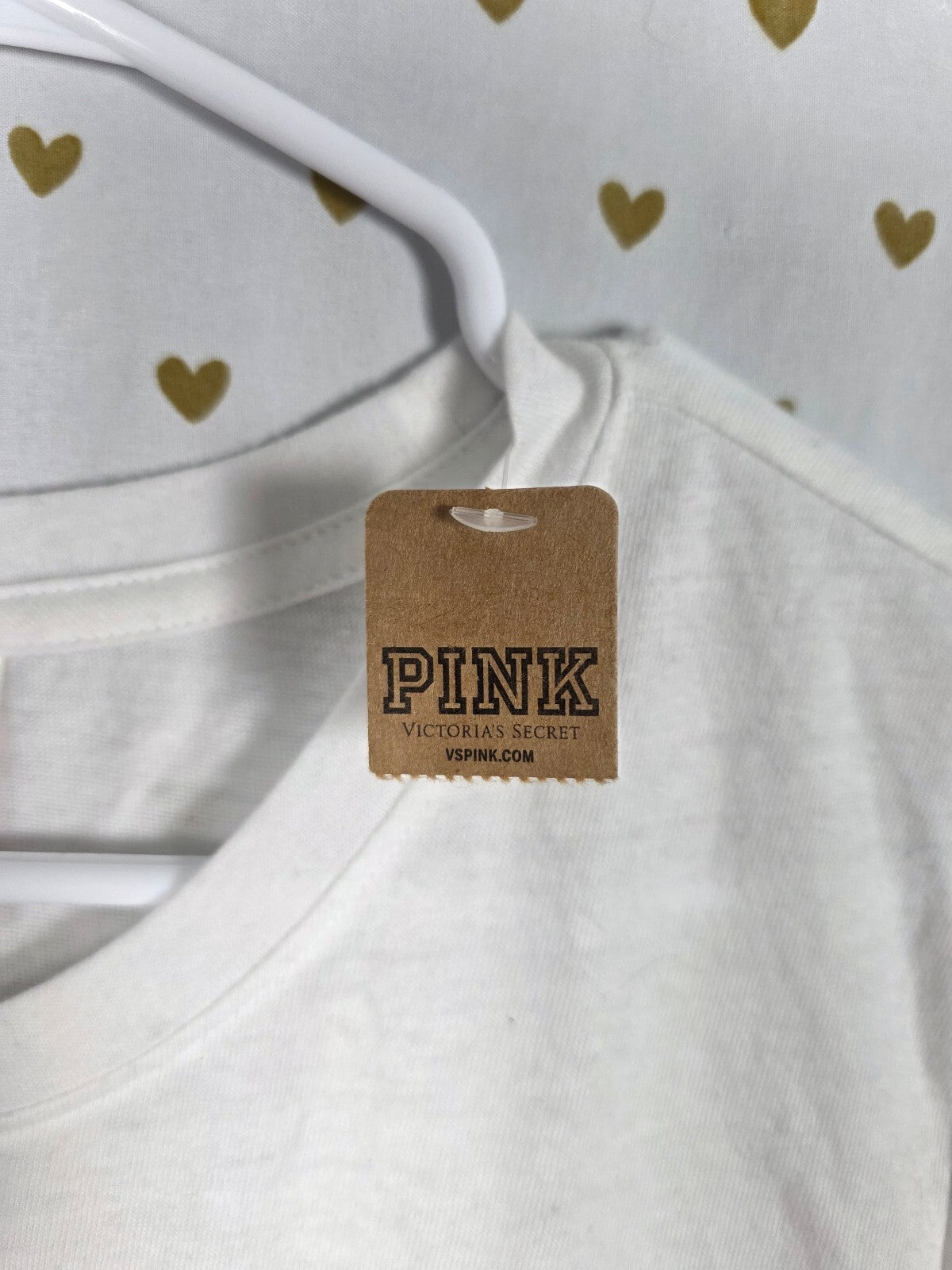 Victorias Secret  PINK NEW NWT Love Glitter Heart Tee shirt White MEDIUM