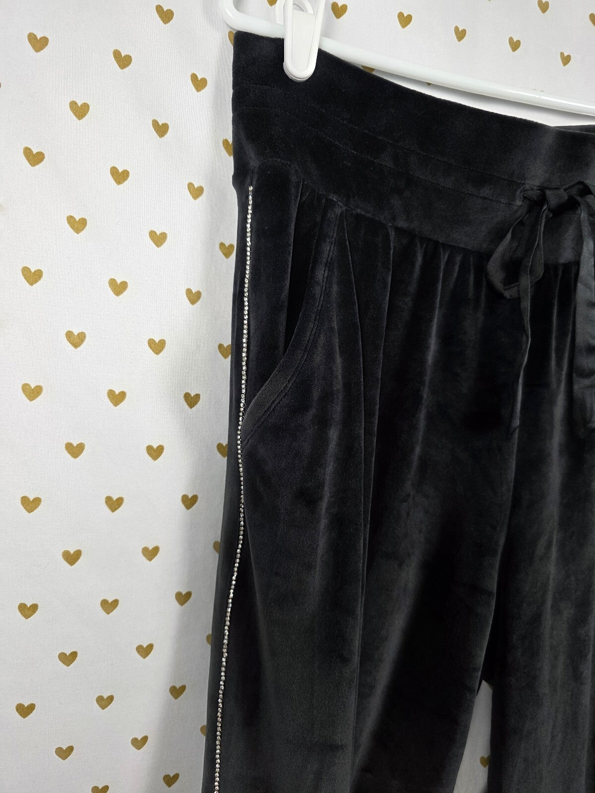 Victorias Secret Black Velvet Soft Sweats Sweatpants BLING Stripe MEDIUM