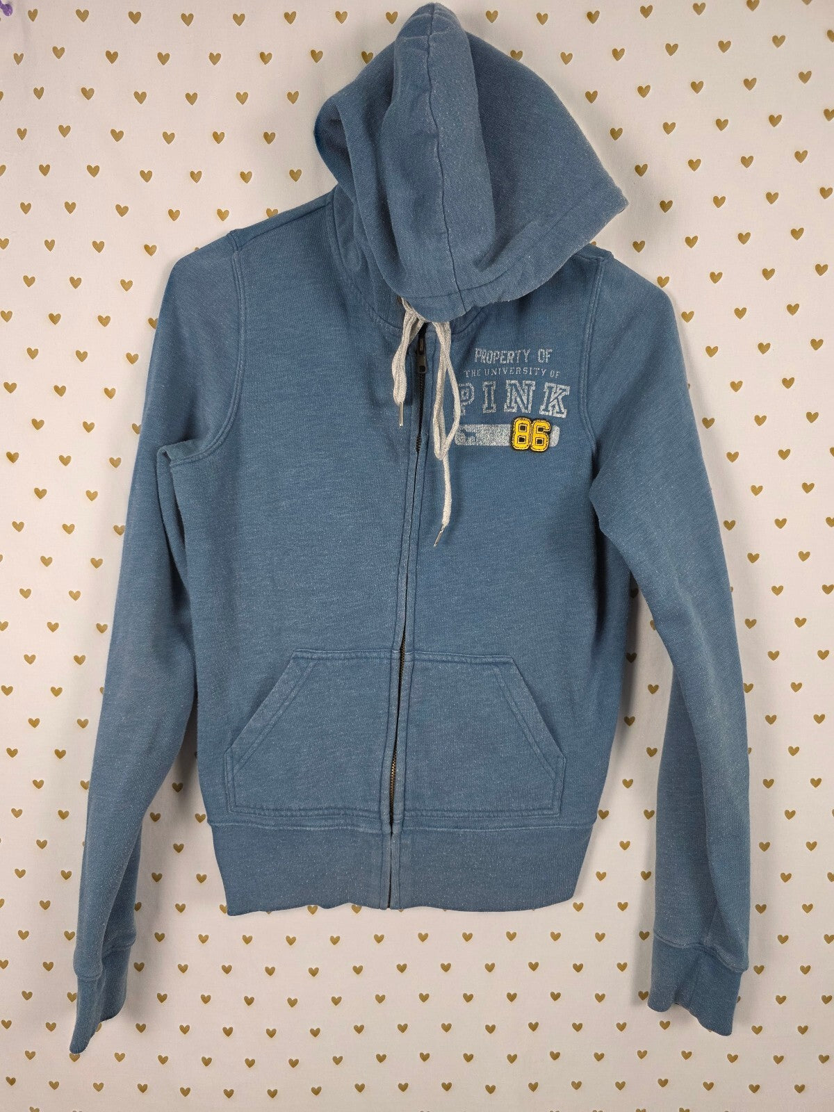 Victorias Secret Pink VINTAGE y2k Blue University Full zip hoodie Jacket SMALL