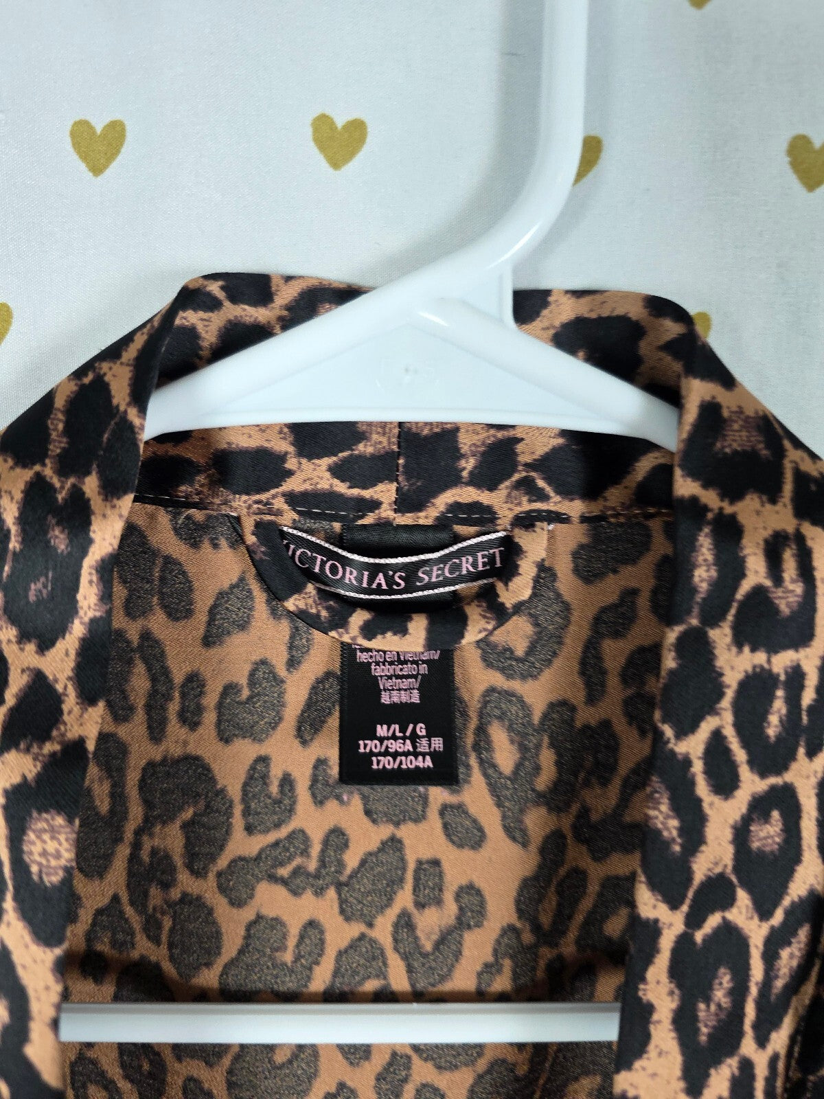 Victoria's Secret Leopard Satin Robe M/L Black Lace Kimono Animal Print