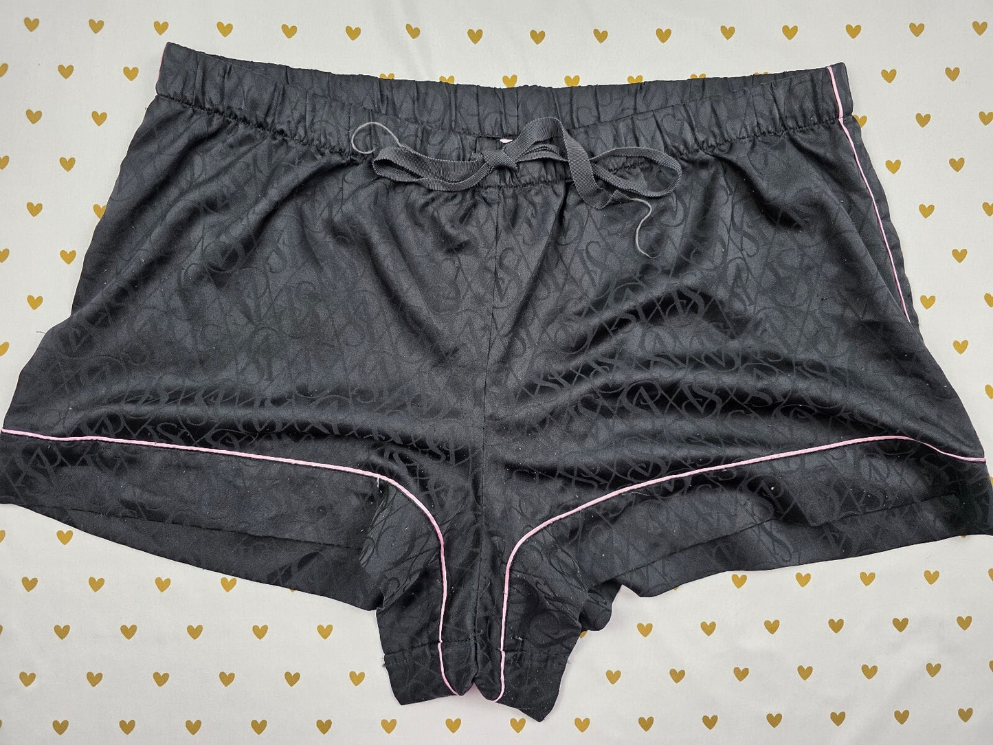 Victorias Secret Black Logo Satin XL  Sleep Shorts Boxers Pajama Bottoms