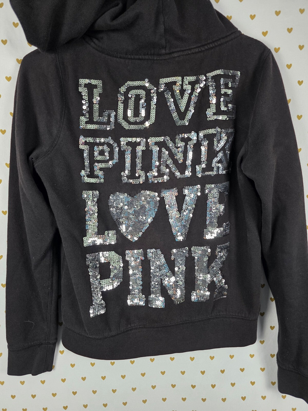 Victorias Secret Pink Vintage Y2k Silver Bling Sequined Hoodie Jacket Large