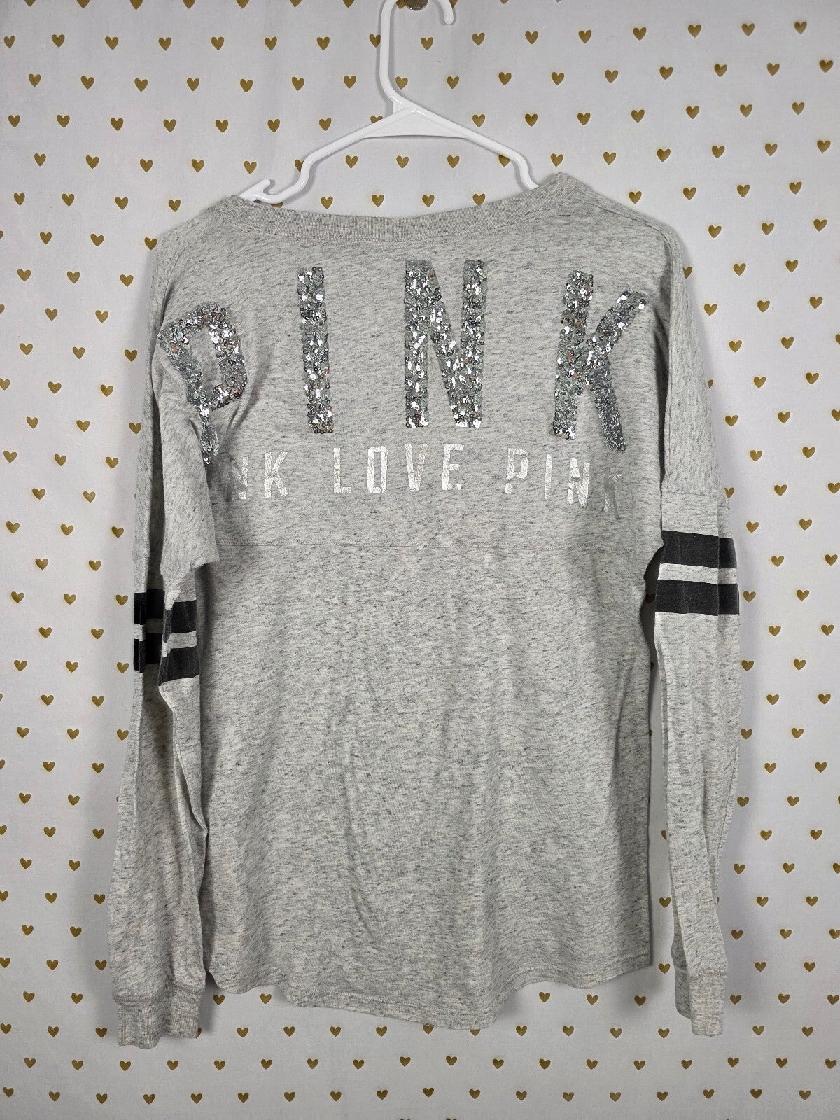 Victorias Secret PINK BLING sequin Long sleeve Grey Tee shirt XS
