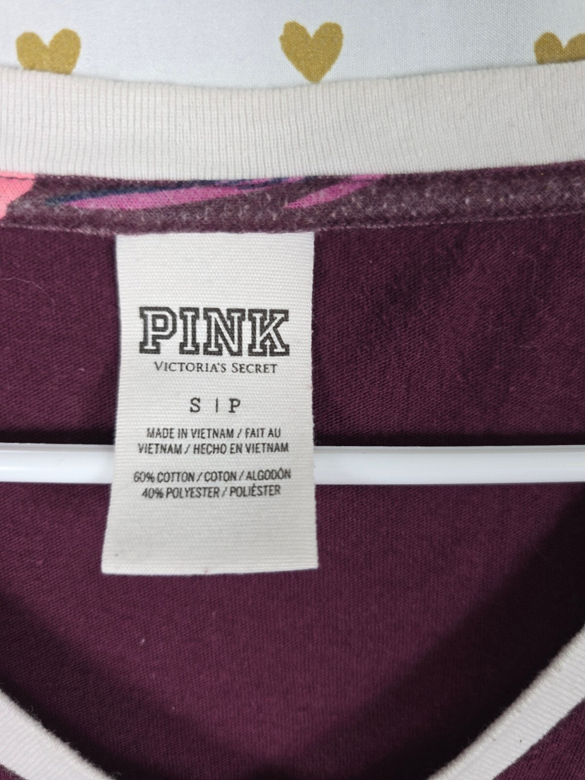 Victorias Secret PINK Hibiscus BLING Logo V neck Tee shirt SMALL