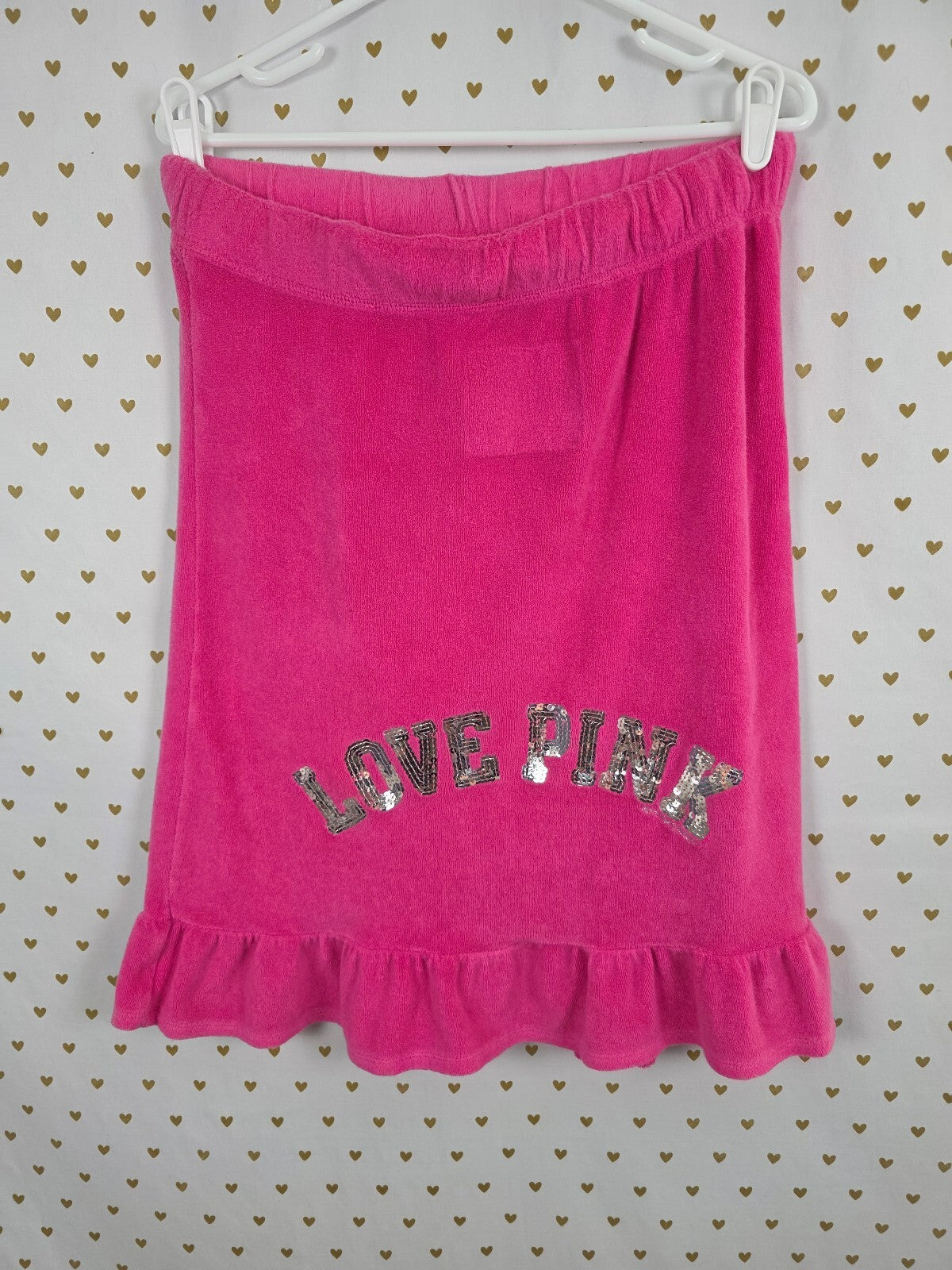 Victoria Secret PINK Velour VINTAGE LOVE Strapless Dress UNIVERSITY RARE XS SM