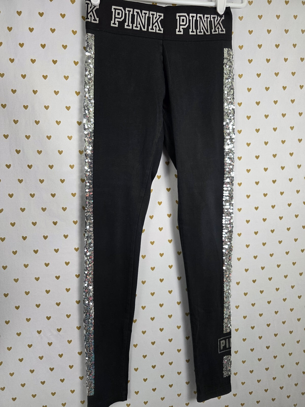 Victorias Secret PINK Rainbow BLING Set Yoga Pants Sequined HTF Tee Outfit XS