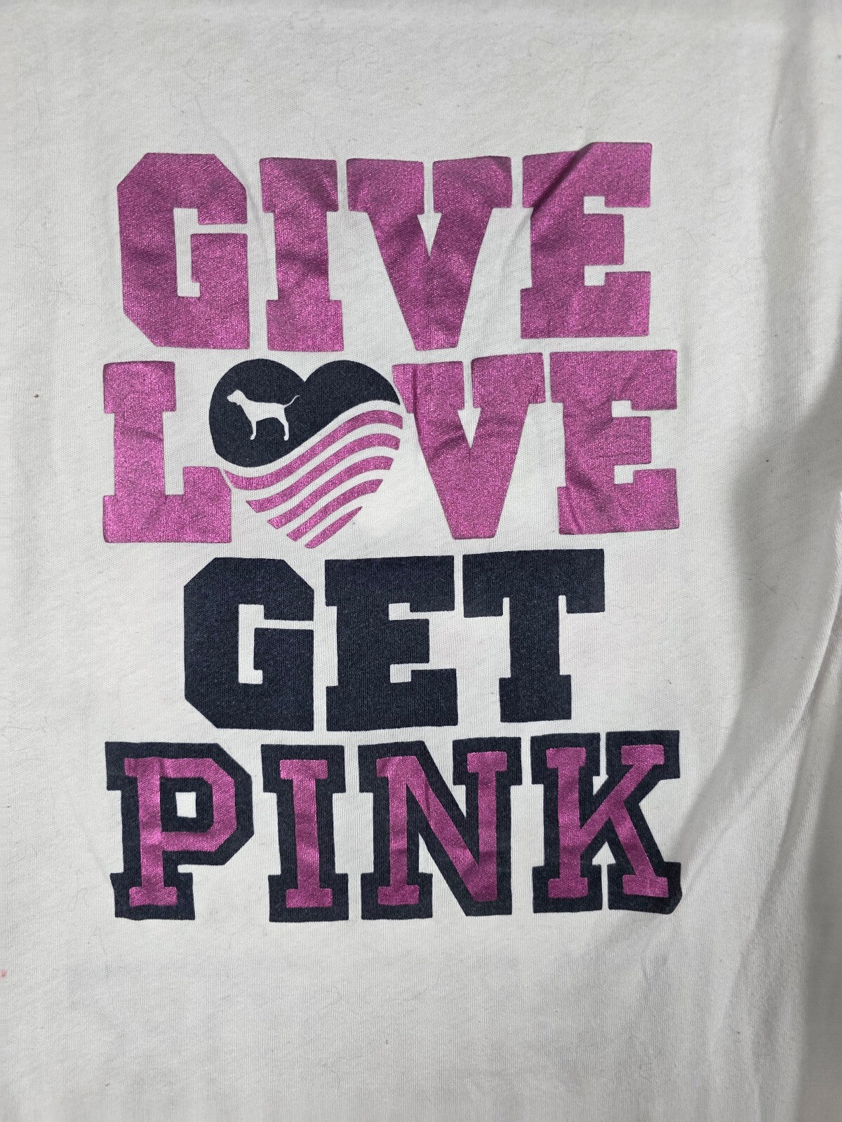 Victorias Secret PINK NATION LOVE Collectors Tee shirt White V neck Small