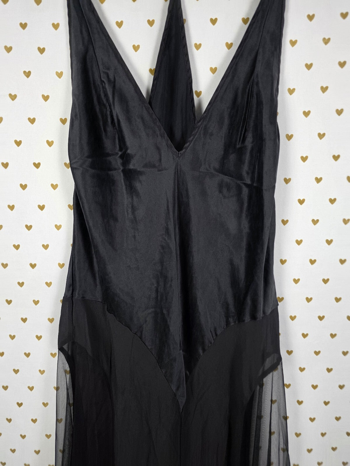 2003 Victoria's Secret 100% Silk Black Tulle Maxi Slip Gown L Y2K