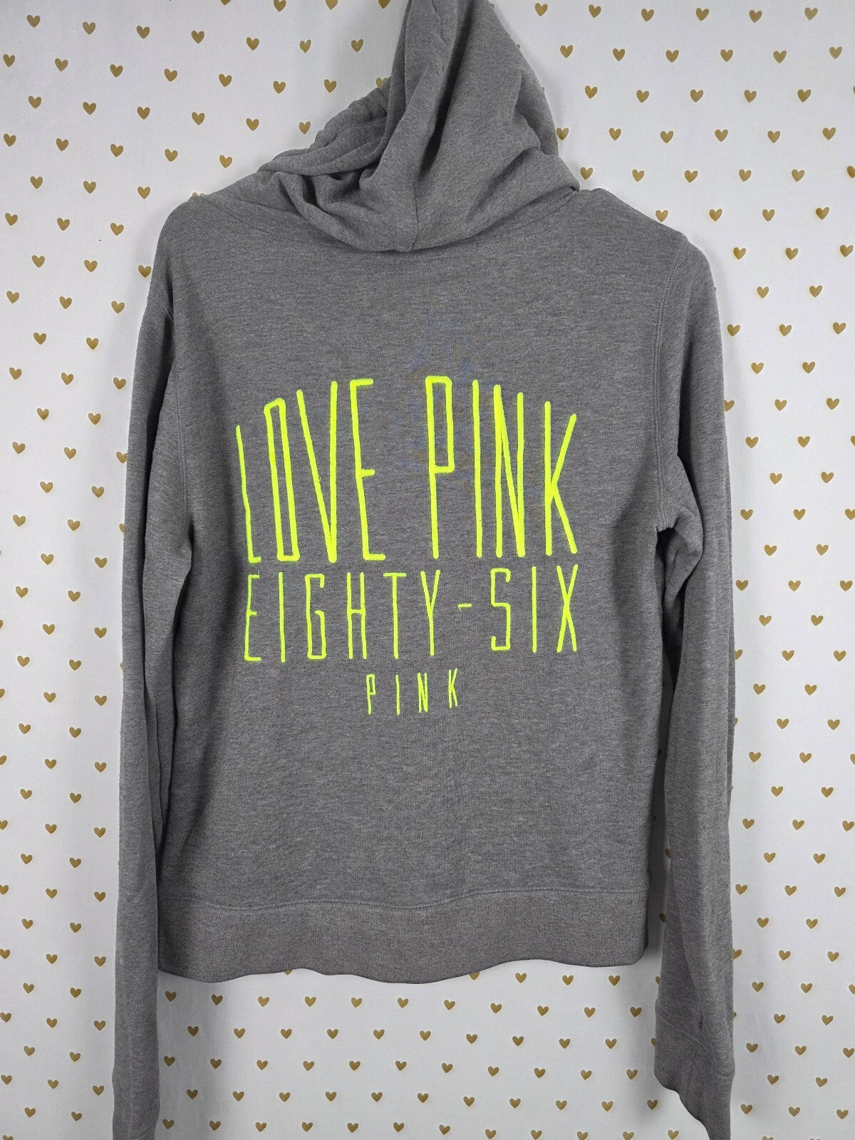 Victorias Secret Pink Neon Logo Embroidered Full Zip Hoodie Jacket LARGE
