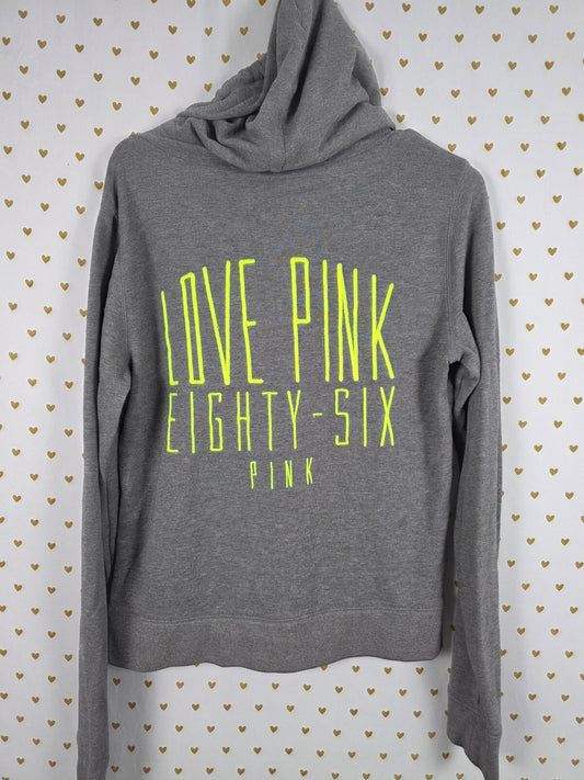 Victorias Secret Pink Neon Logo Embroidered Full Zip Hoodie Jacket LARGE