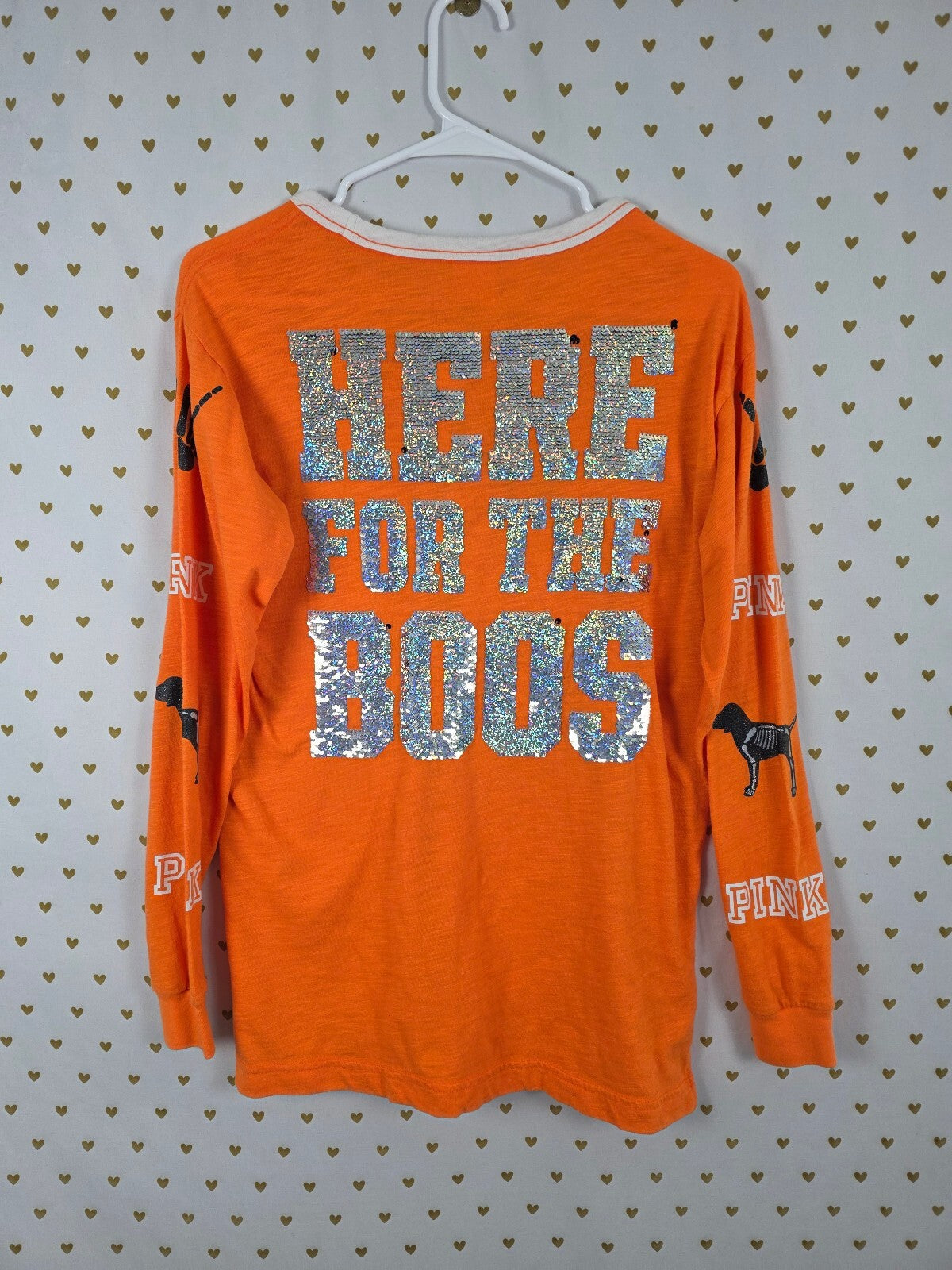 Victorias Secret PINK HTF HALLOWEEN Here for the BOOS BLING Tee Lace front XS