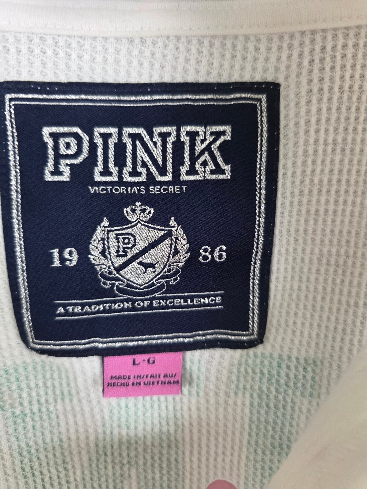 Victoria's Secret PINK Vintage Y2K Thermal Hoodie Bling Heart White Green Henley