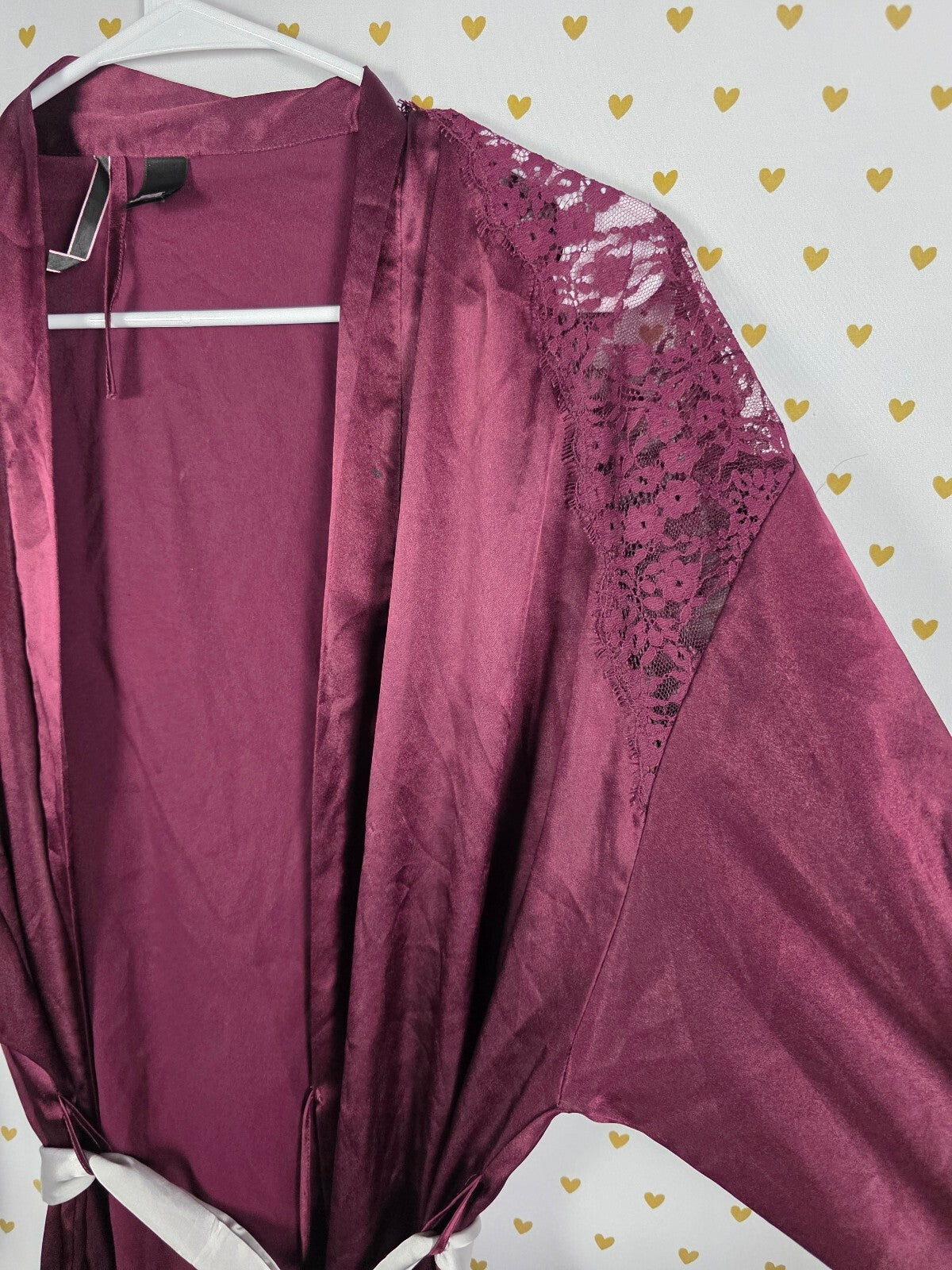 Victorias Secret Satin Silky Robe maroon Lounge Lace accent MEDIUM LARGE