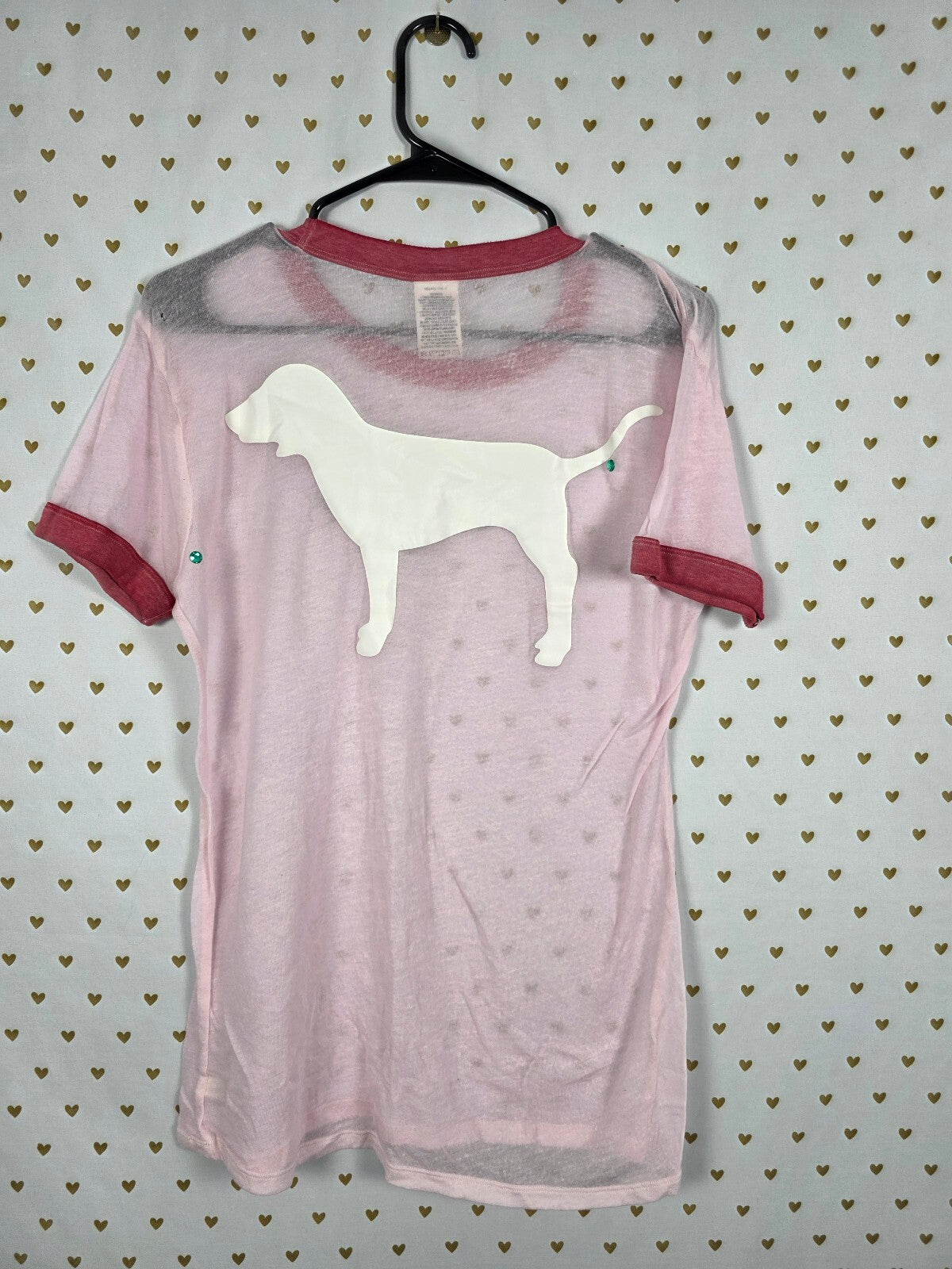 Victorias Secret PINK Sheer Dog Logo Ringer Tee shirt Medium