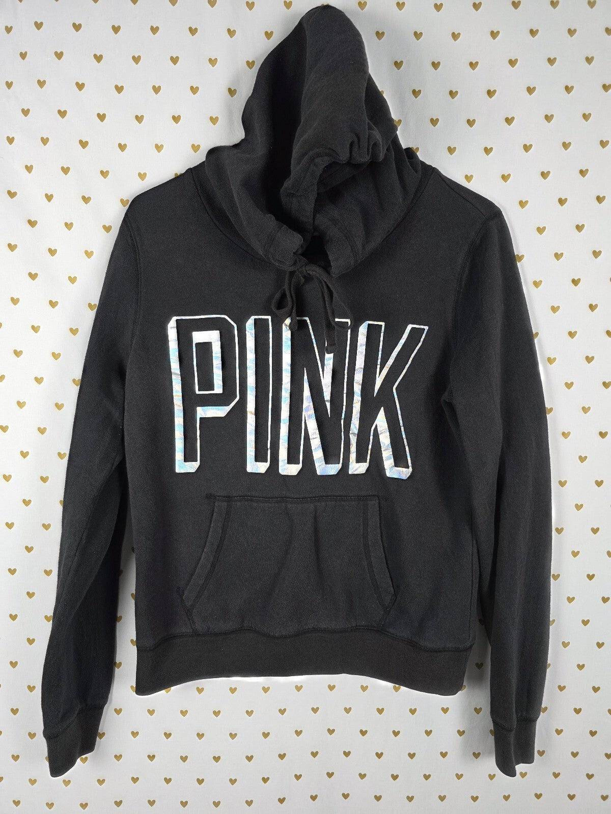 Victorias Secret Pink Holographic Logo Pullover Hoodie Sweater Medium