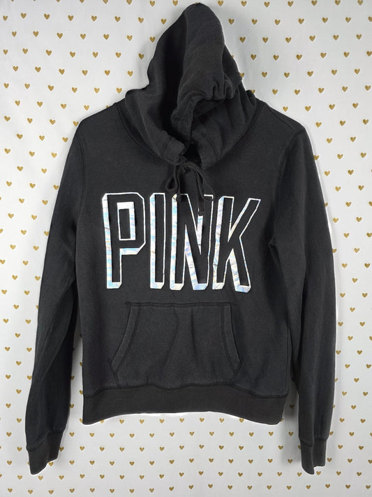Victorias Secret Pink Holographic Logo Pullover Hoodie Sweater Medium