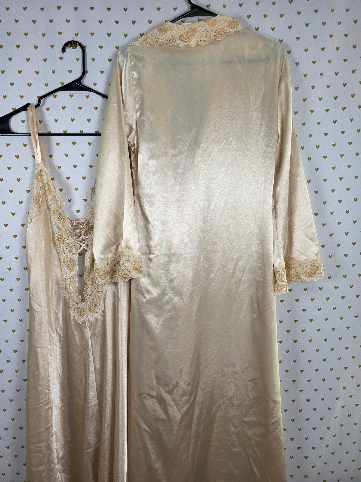 Victoria's Secret Satin Lace Corset Nightgown Robe Set Ivory Bridal S XS/S