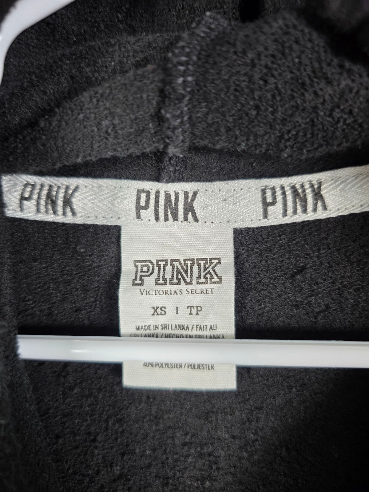 Victorias Secret Pink XS Black Full Zip Hooded Jacket Hawaiian Logo