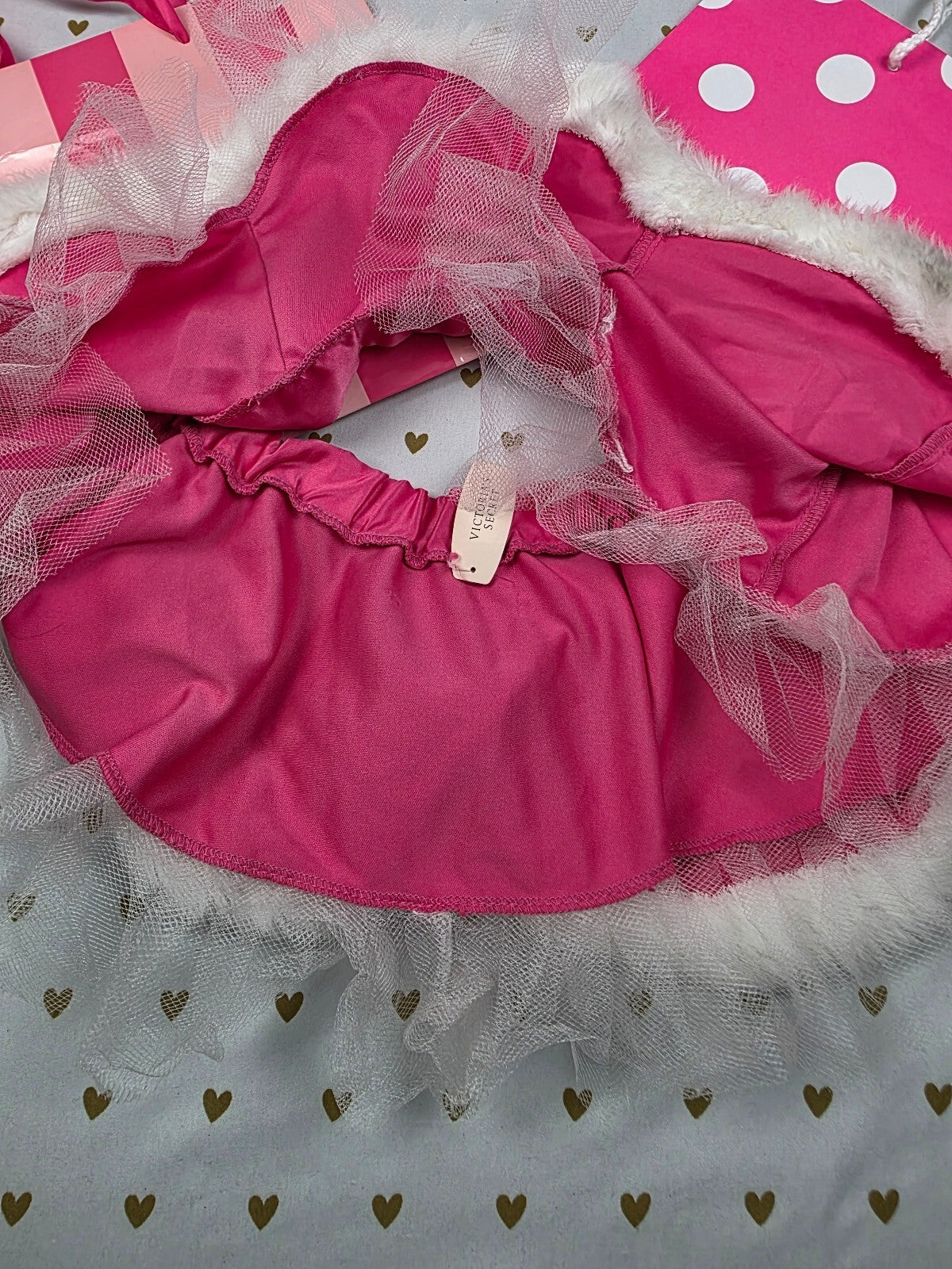 Vintage Victoria's Secret Sexy Santa Pink Satin Fur Mini Skirt NWT Y2K
