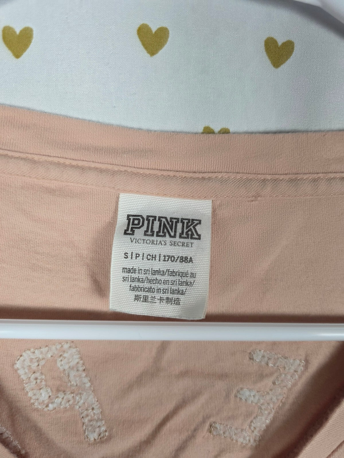 Victorias Secret PINK Matte Gold BLING V neck Hawaiian Tee shirt SMALL