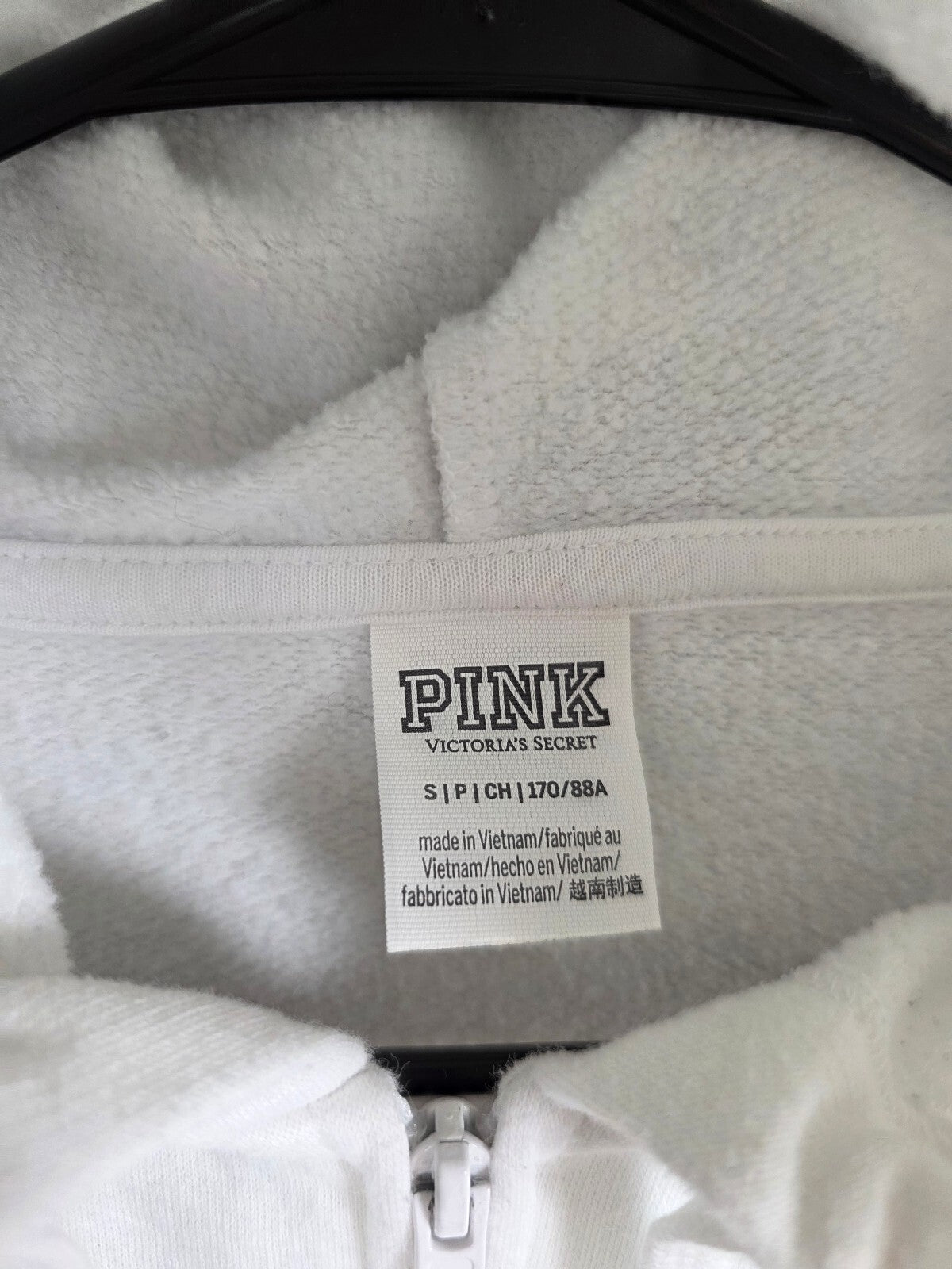 Victorias Secret Pink White Full Zip Bling Logo Jacket Hoodie Small