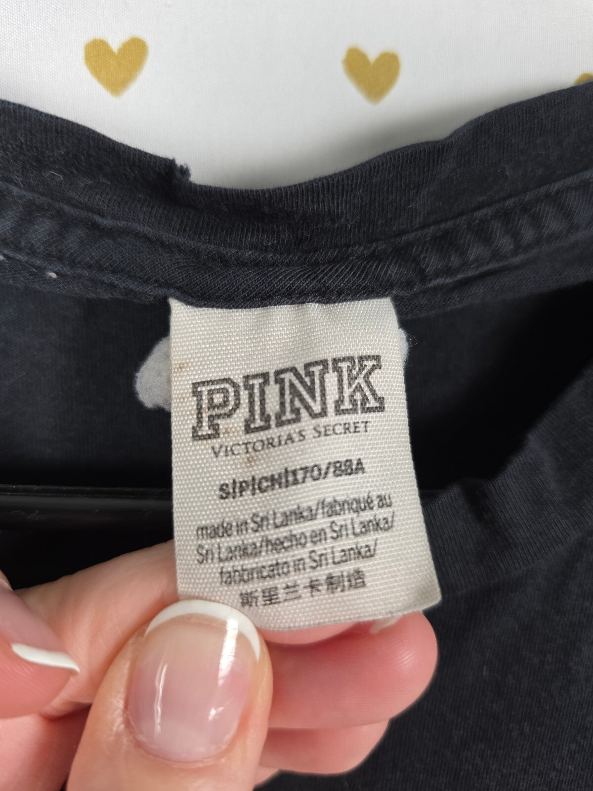 Victorias Secret PINK Rainbow Bling logo Black tee shirt Small