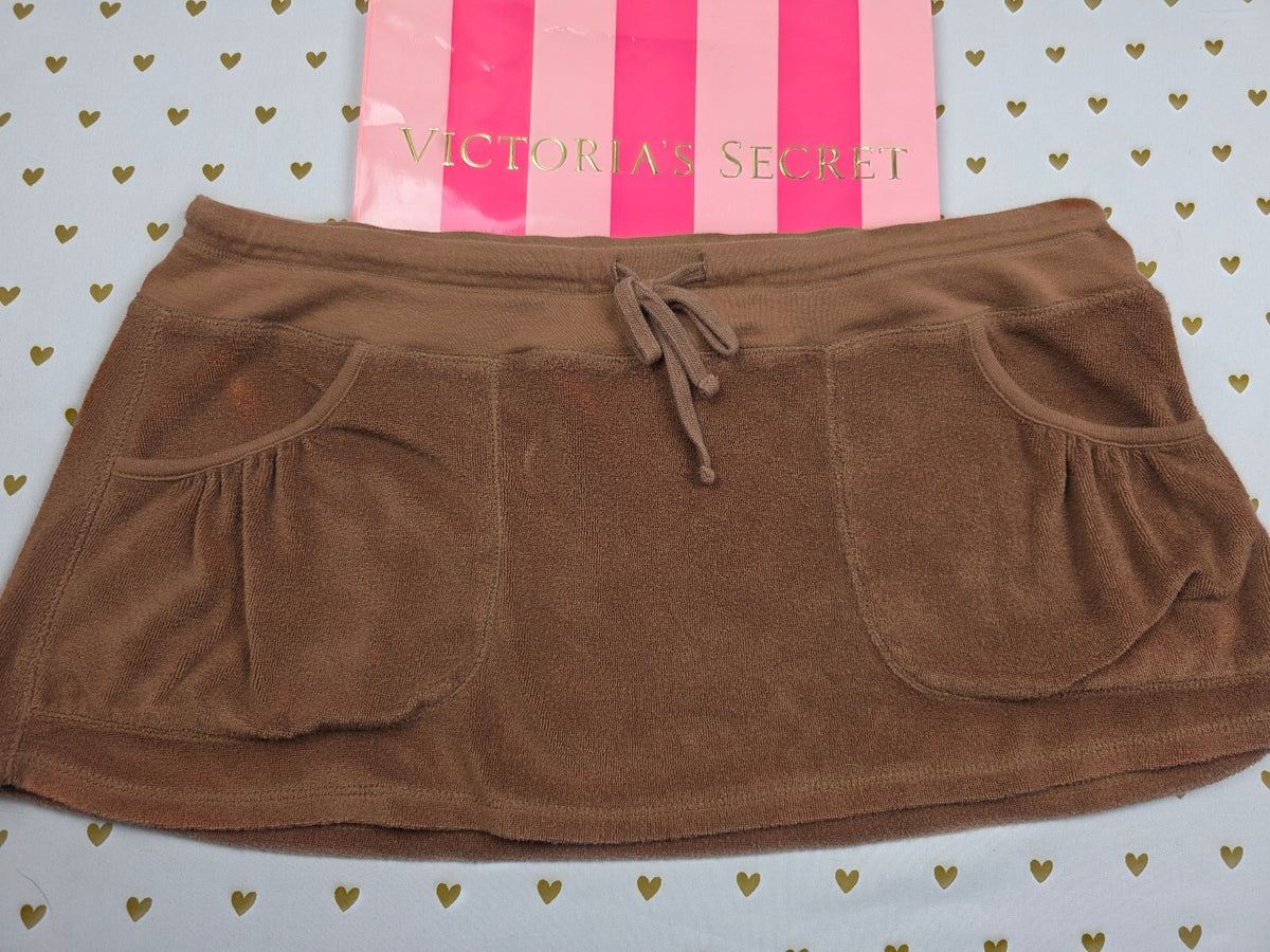 Victorias Secret Vintage Brown Velour Short Skirt Pockets Y2k Large