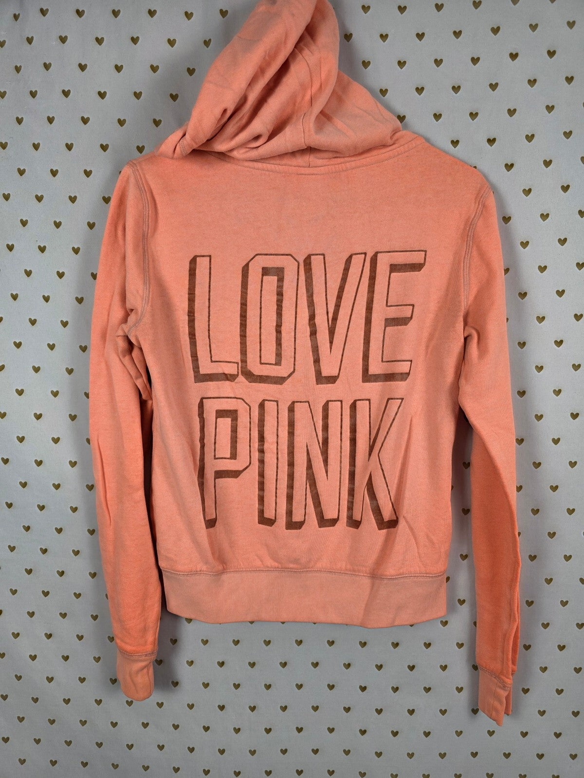Victorias Secret Pink LOVE Logo Orange Full zip Hoodie Jacket SMALL