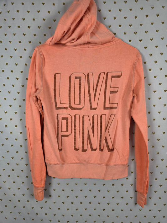 Victorias Secret Pink LOVE Logo Orange Full zip Hoodie Jacket SMALL