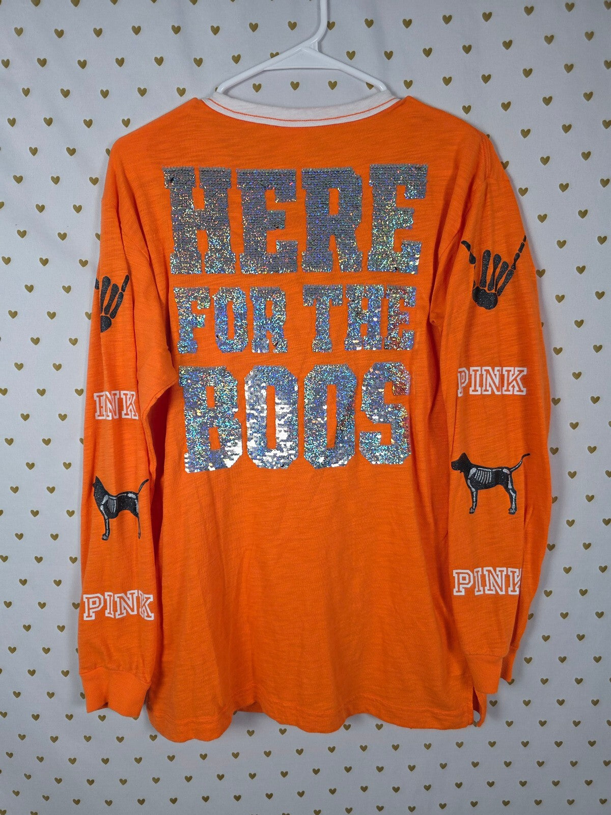 Victorias Secret PINK HTF HALLOWEEN Here for the BOOS BLING Tee Lace front MED
