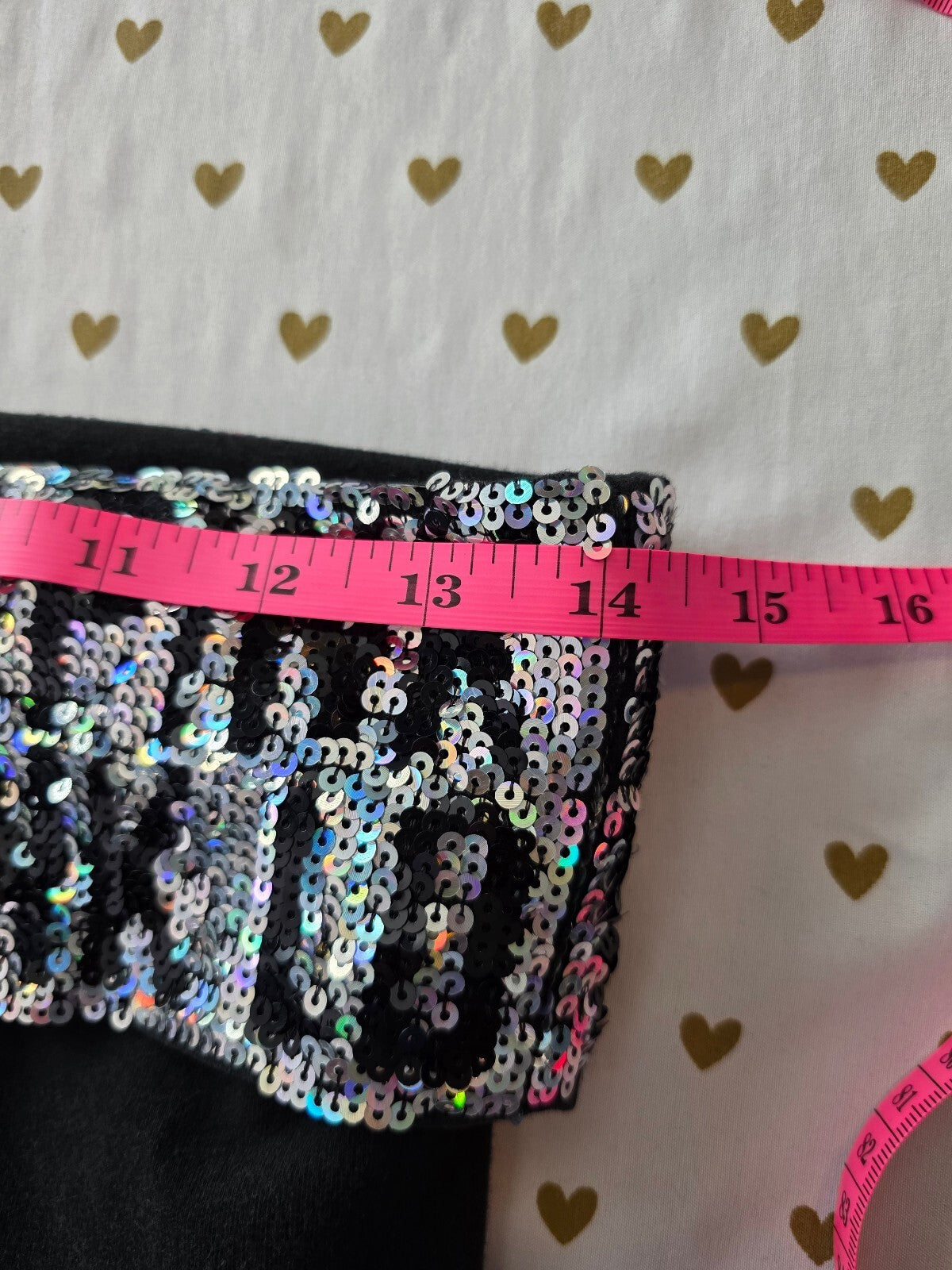 PINK Victoria's Secret FASHION SHOW Bling Foldover Leggings Black Sequin Y2k SM