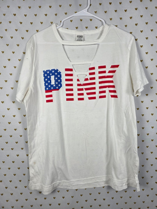 Victorias Secret PINK USA Flag America Tee shirt Medium