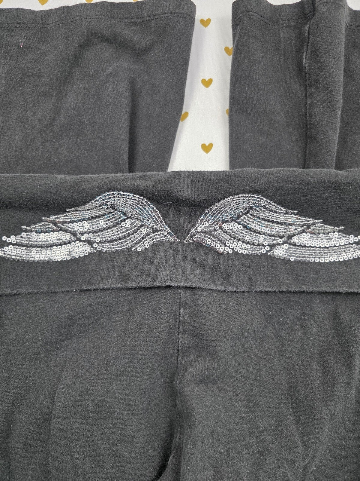 Victorias Secret ANGELS Bling Sequined WINGS Foldover Yoga Pants Flare MEDIUM