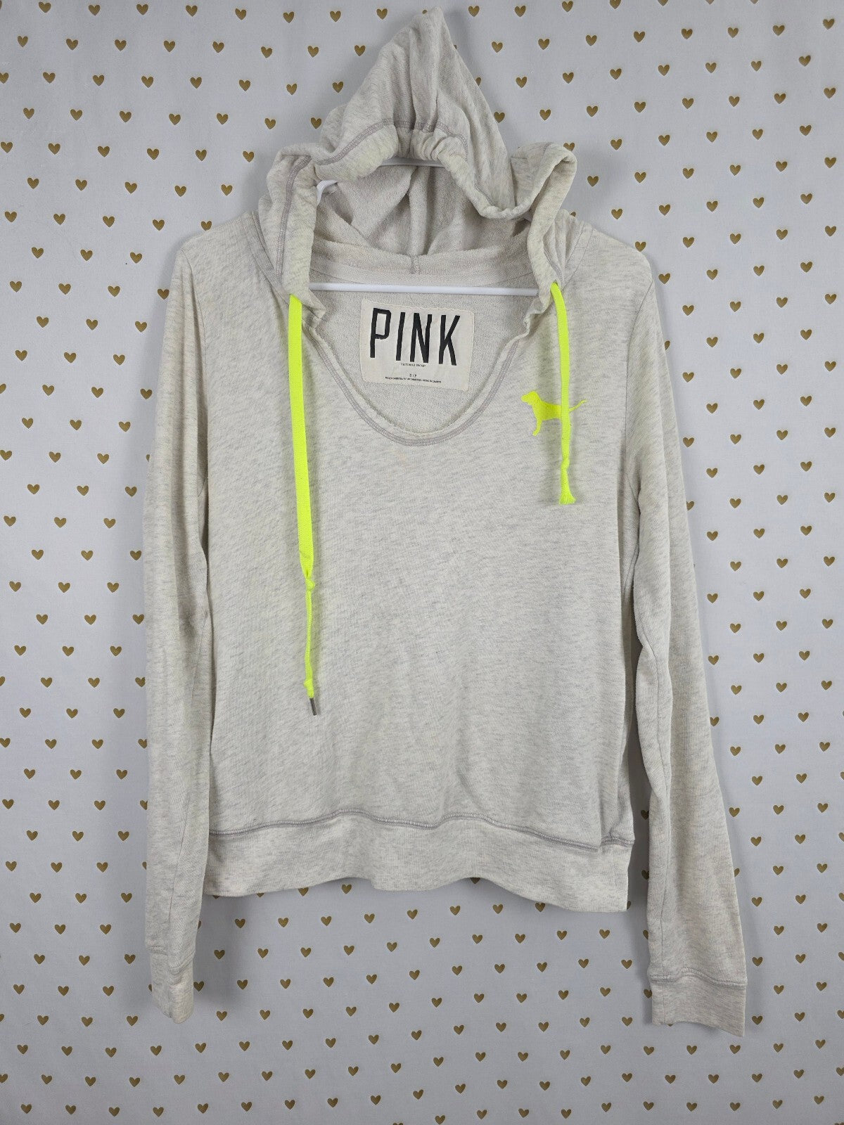 Victorias Secret Pink Neon Pullover Hooded Thin Sweater Tee Small