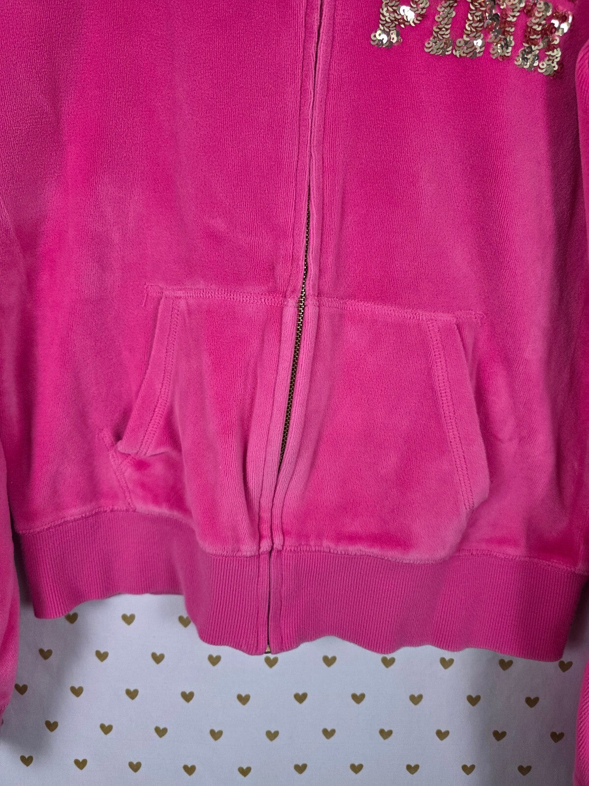 Victoria's Secret PINK Velour Bling Sequin Hoodie Jogger Set Pink S M Y2K