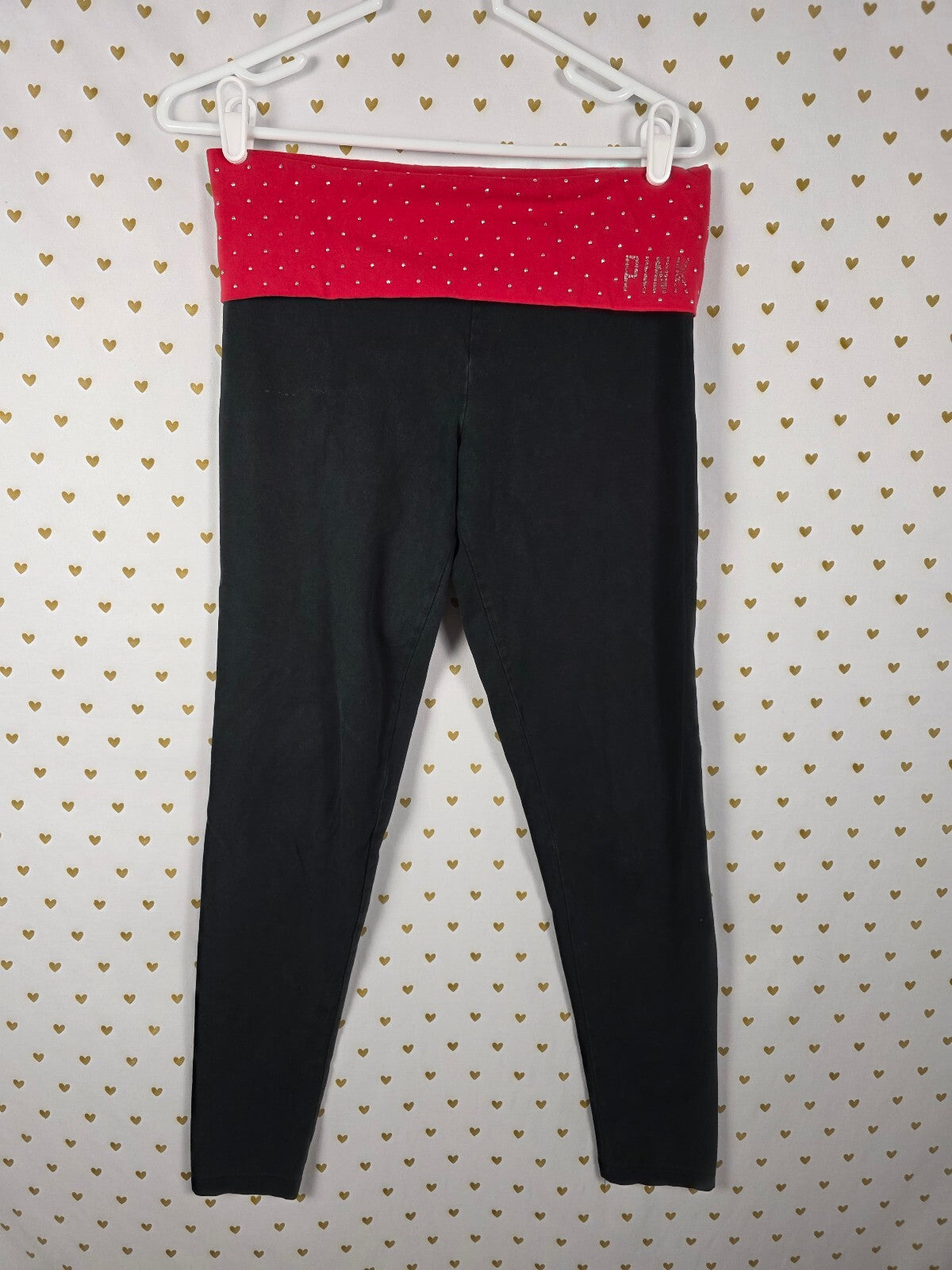 Victorias Secret PINK STUDDED BLING Foldover Yoga Pants Medium Ankle Skinny