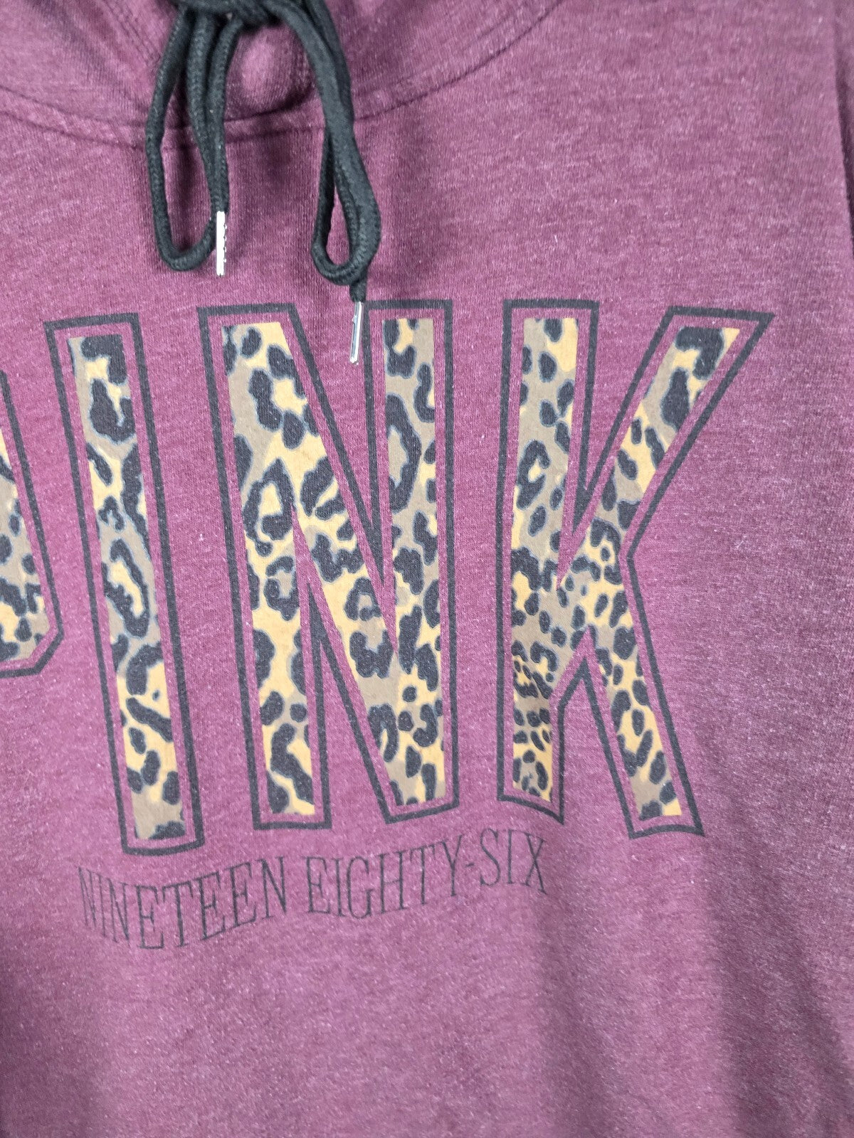Victorias Secret Pink Maroon Pullover Leopard Cheetah Logo Sweater Shirt LARGE