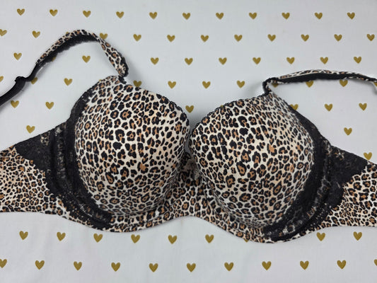 Victorias Secret Leopard Cheetah Lined Demi Balconette Bra 32DDD 32F