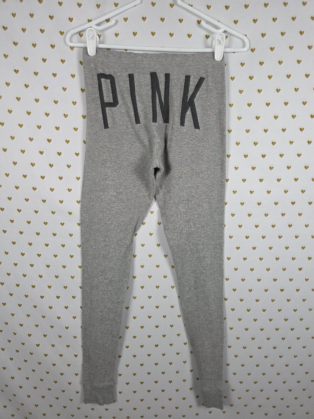 Victorias Secret Pink Grey XS Ribbed Logo Butt Sleep Pants Pajama PJ Bottoms