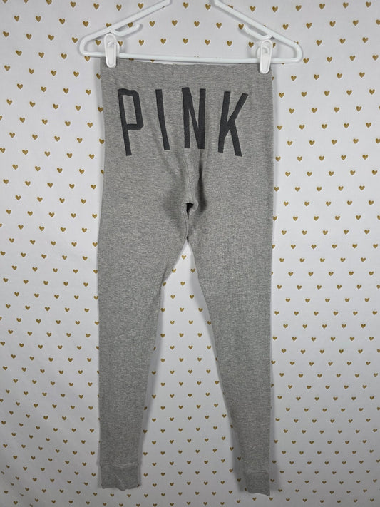 Victorias Secret Pink Grey XS Ribbed Logo Butt Sleep Pants Pajama PJ Bottoms