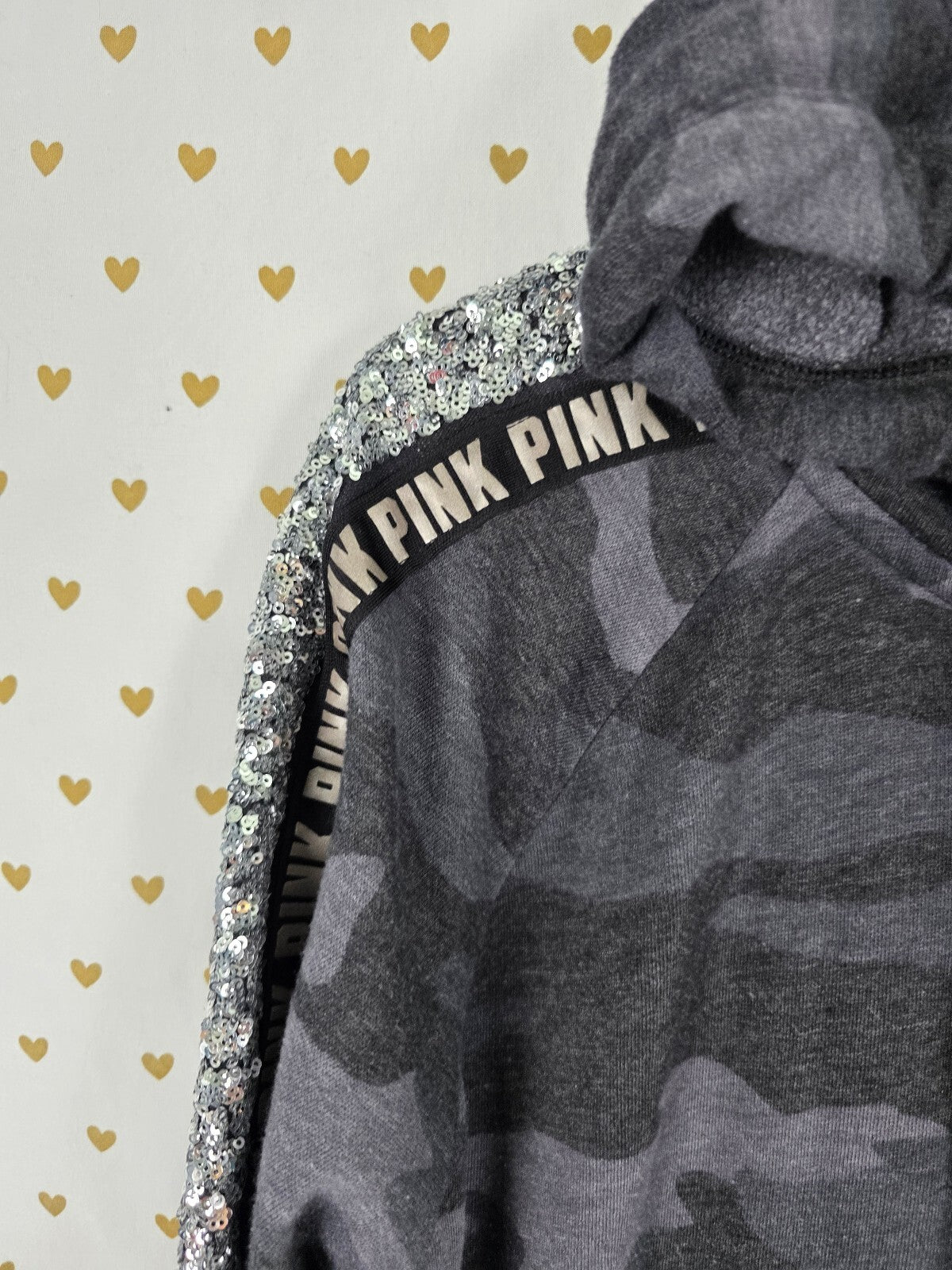 Victorias Secret Pink Mermaid Bling Sequined Camo Hoodie Jacket XL