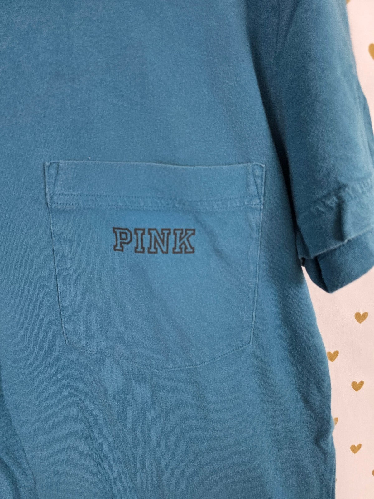 Victorias Secret PINK Teal Dog Logo Pocket Tee shirt XS