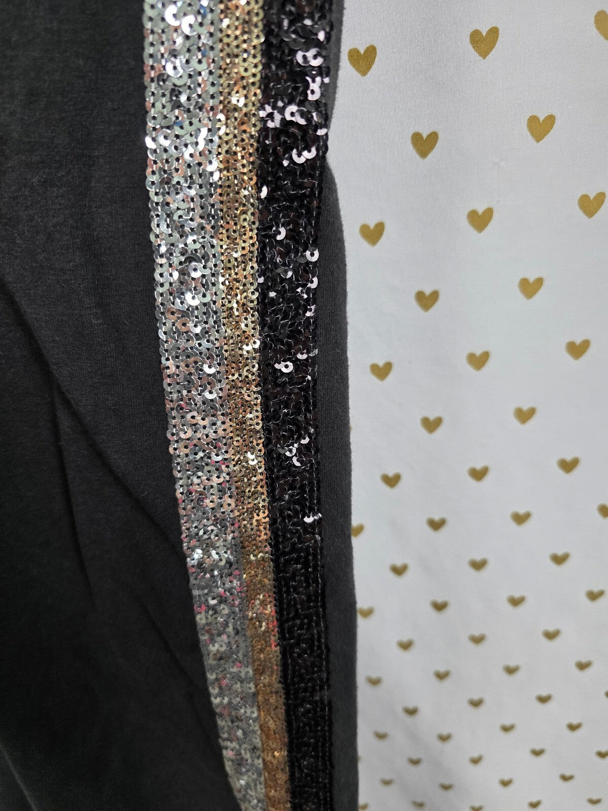 Victorias Secret PINK BLING Striped Gold Silver MEDIUM Sweats Sweatpants SEQUIN