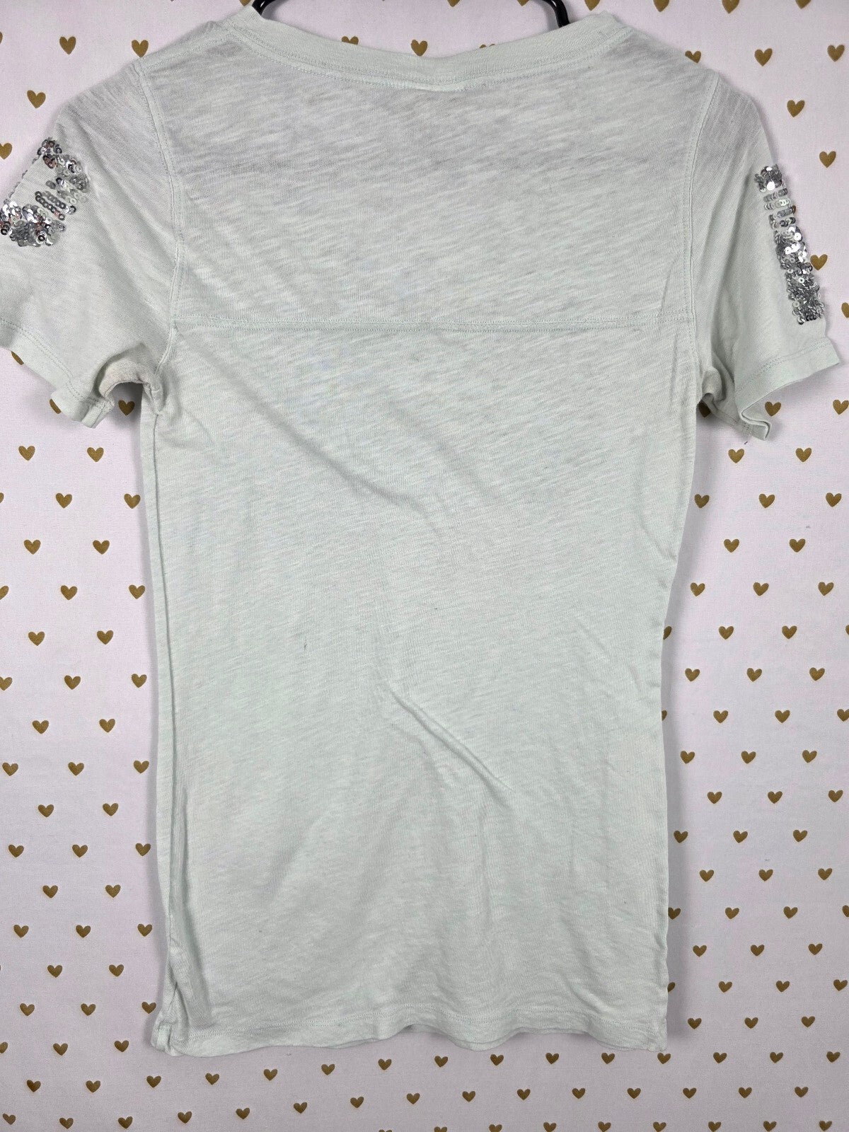 Victorias Secret PINK Bling Semi Sheer Sequined Tee shirt Flawed SMALL
