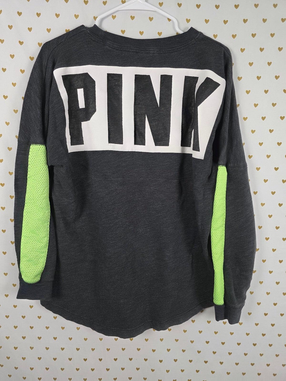 Victorias Secret PINK Logo Neon accent Sweater Shirt LARGE