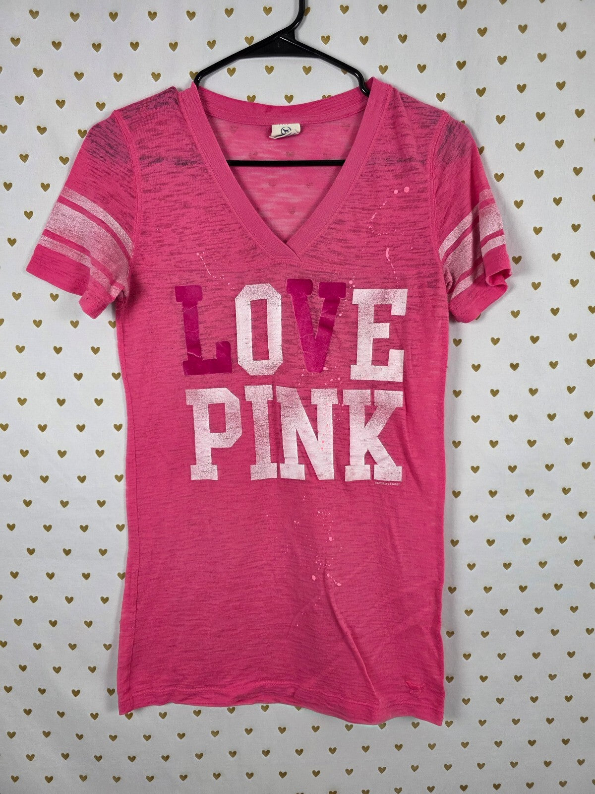Victorias Secret PINK Love  V neck Burnout Tee shirt Vintage SMALL