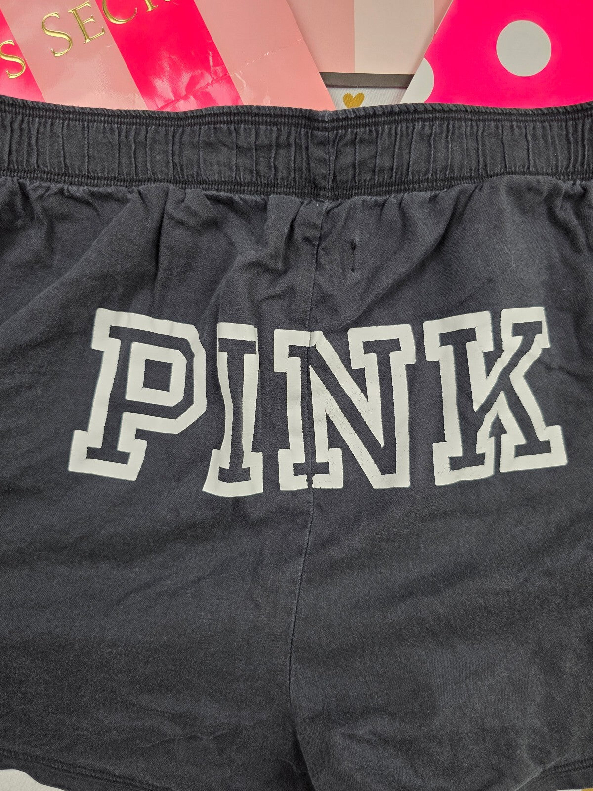 Victorias Secret PINK Black Logo Butt Large Sleep Shorts Boxers Pajama Bottoms